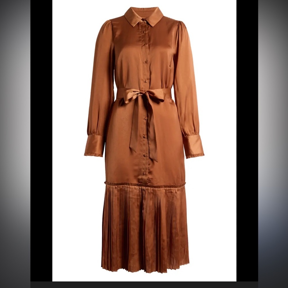 Adelyn Rae olive satin Long Sleeve Dress